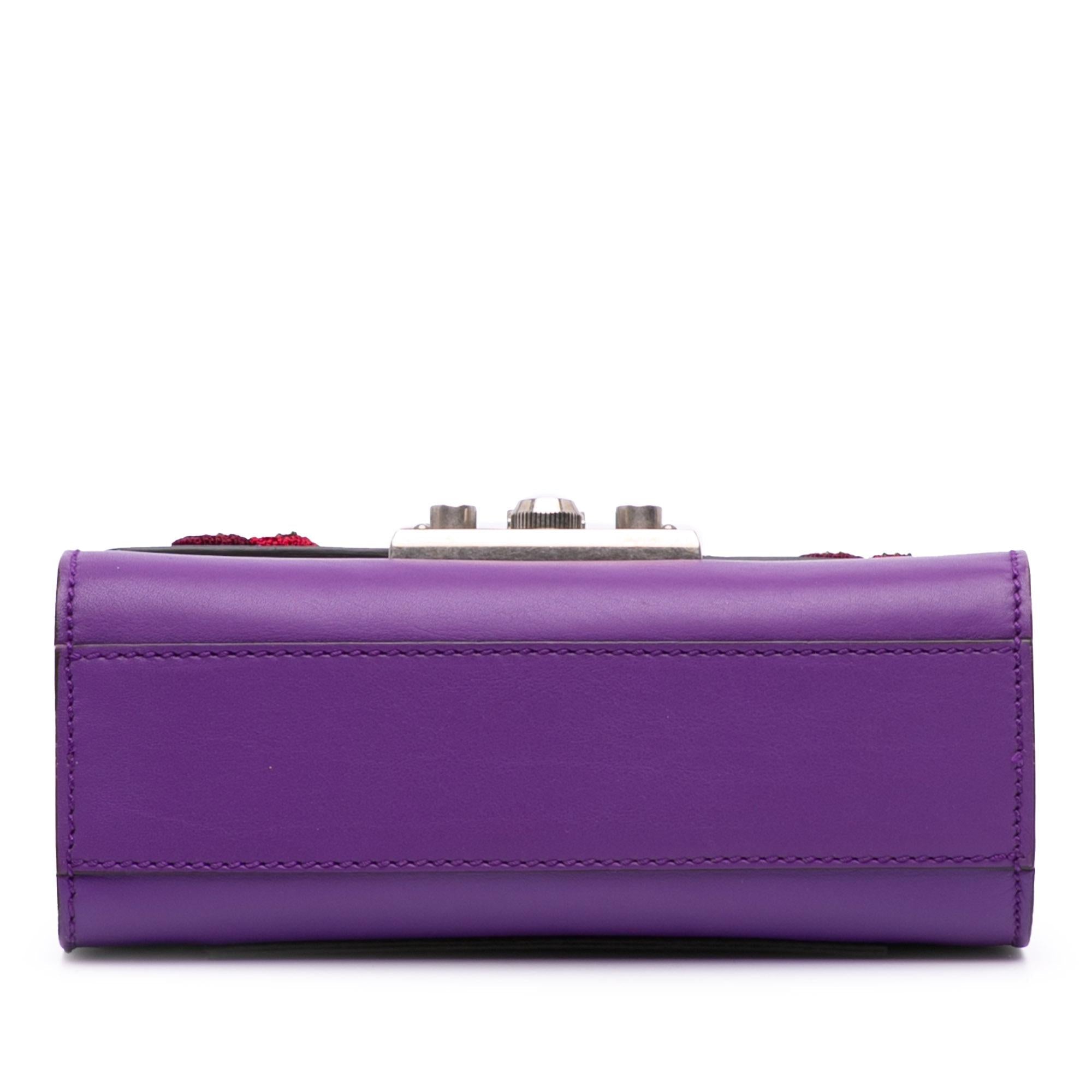 Gucci Small Embroidered Calfskin Tiger Strawberry Padlock Crossbody