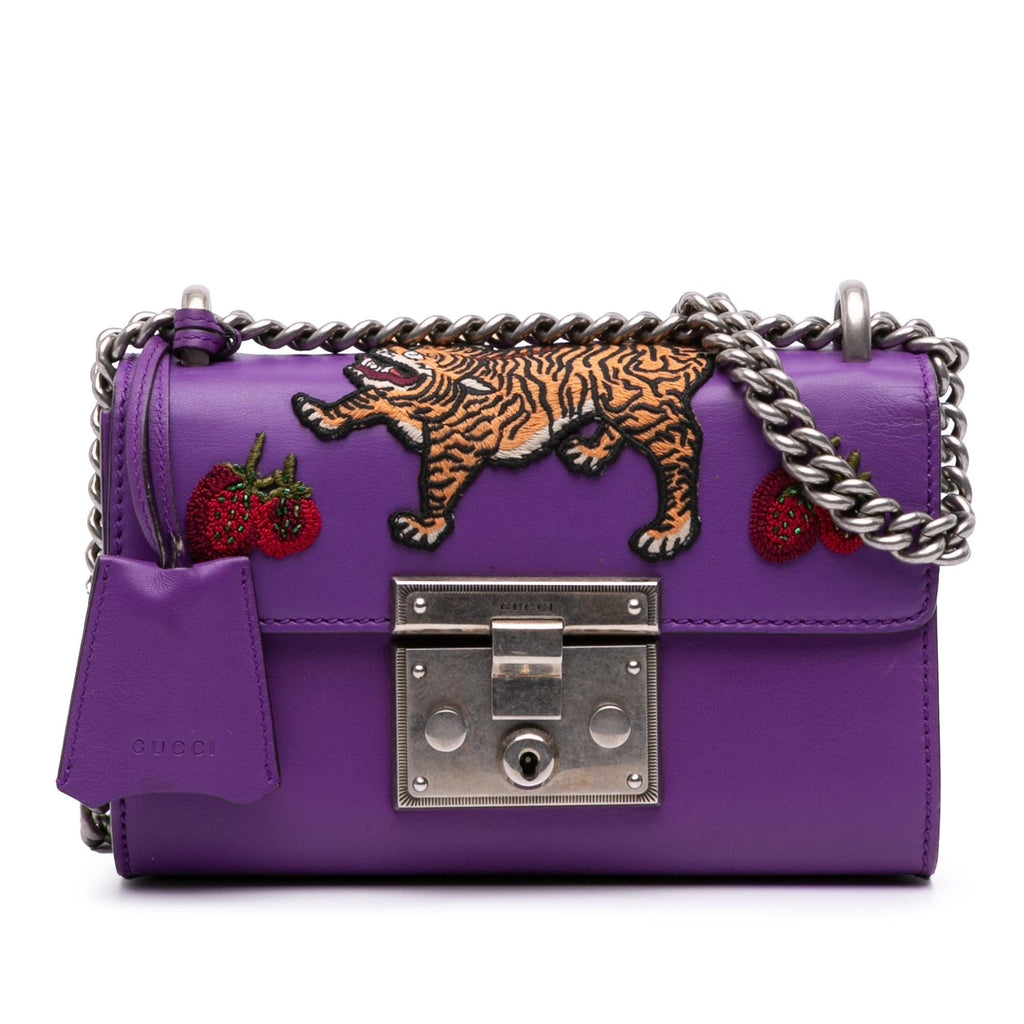 Gucci Small Embroidered Calfskin Tiger Strawberry Padlock Crossbody