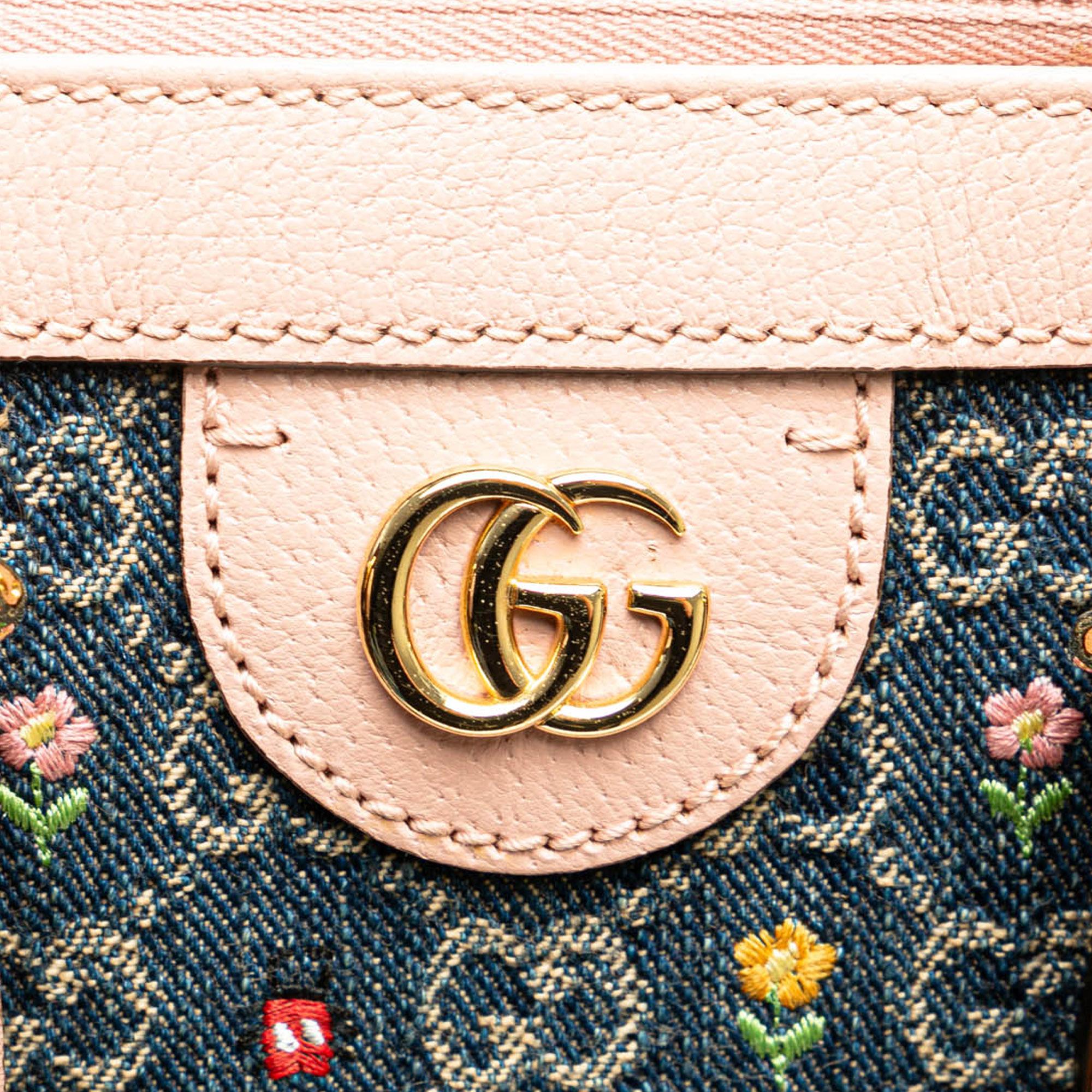 Gucci Small GG Denim Embroidery Ophidia Satchel