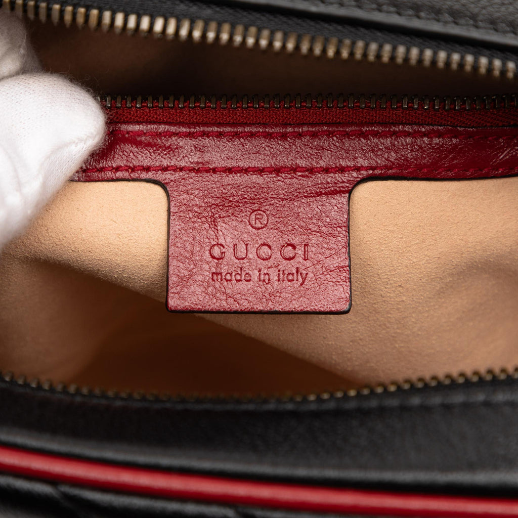 Gucci Small GG Marmont Matelasse Diagonal Leather Torchon Bamboo Satchel