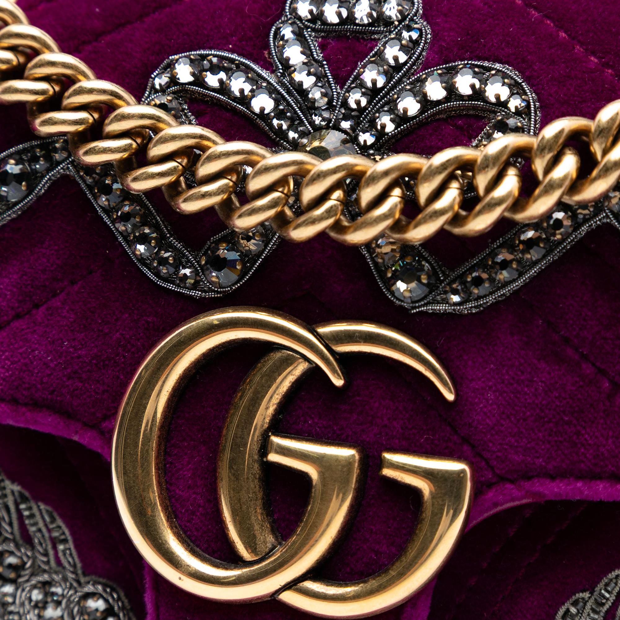 Gucci Small GG Marmont Matelasse Velvet Crystal Embellished Shoulder Bag
