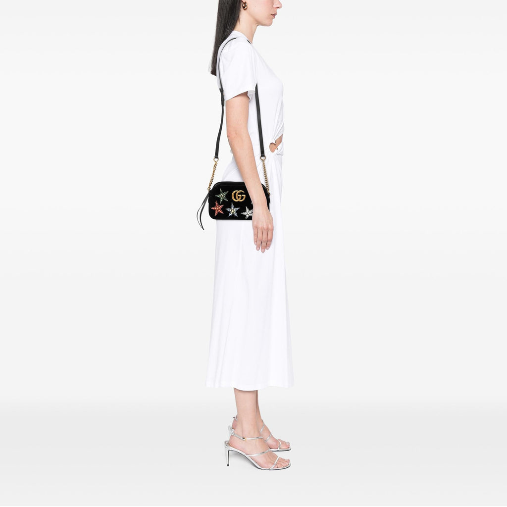 Gucci Small GG Marmont Matelasse Velvet Crystal Stars Crossbody