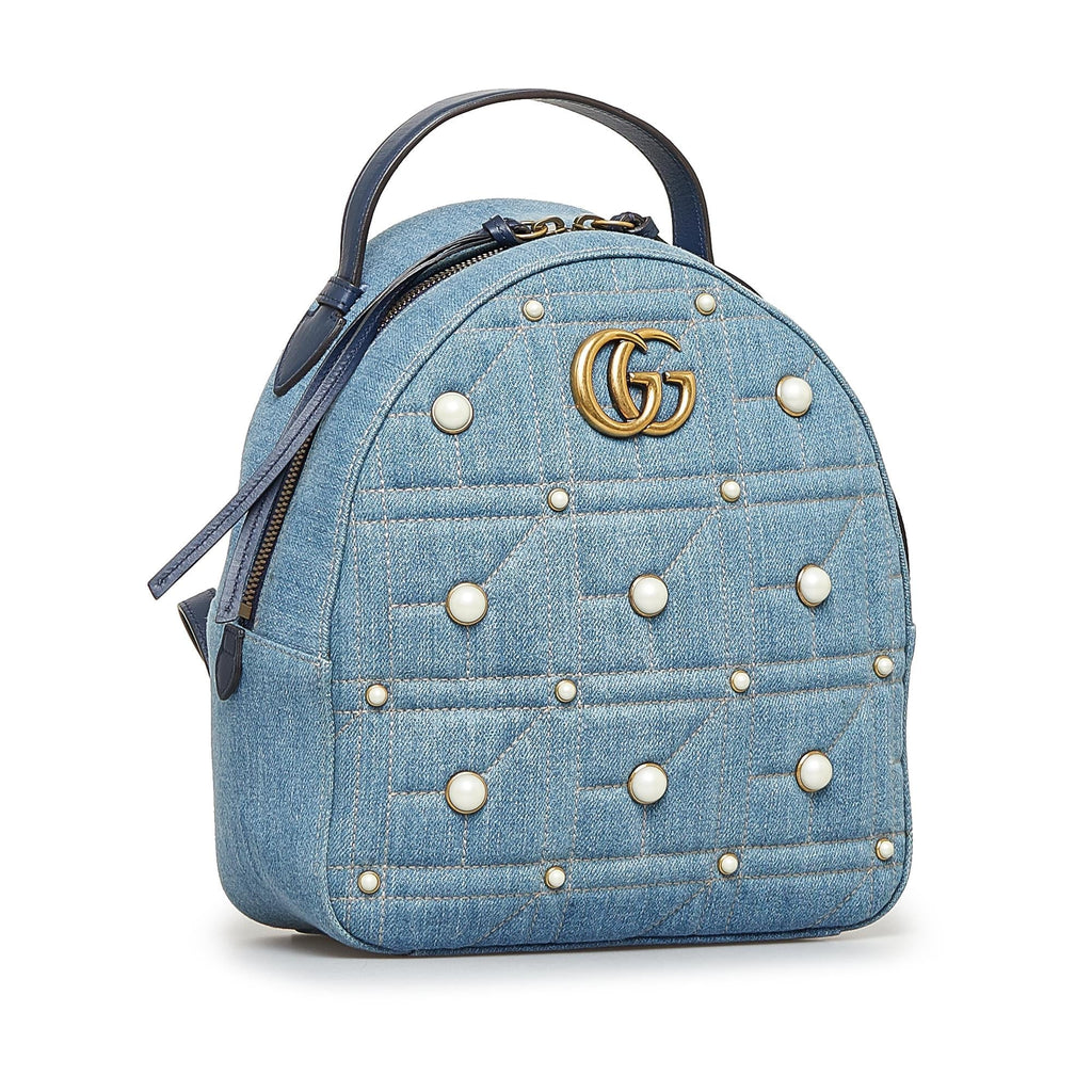 Gucci Small GG Marmont Pearl Denim Backpack (SHG-jyG2zX)