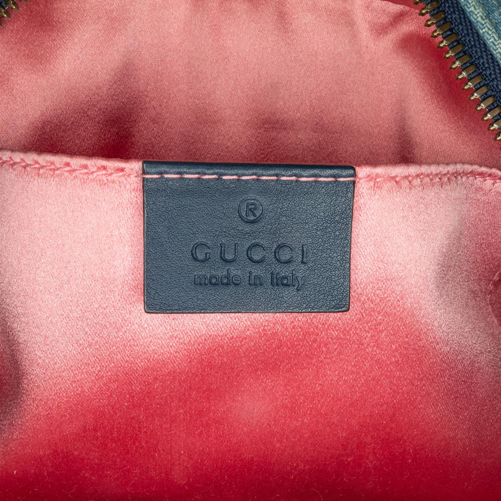 Gucci Small GG Marmont Pearl Studded Denim Crossbody Bag (SHG-phY0r4)