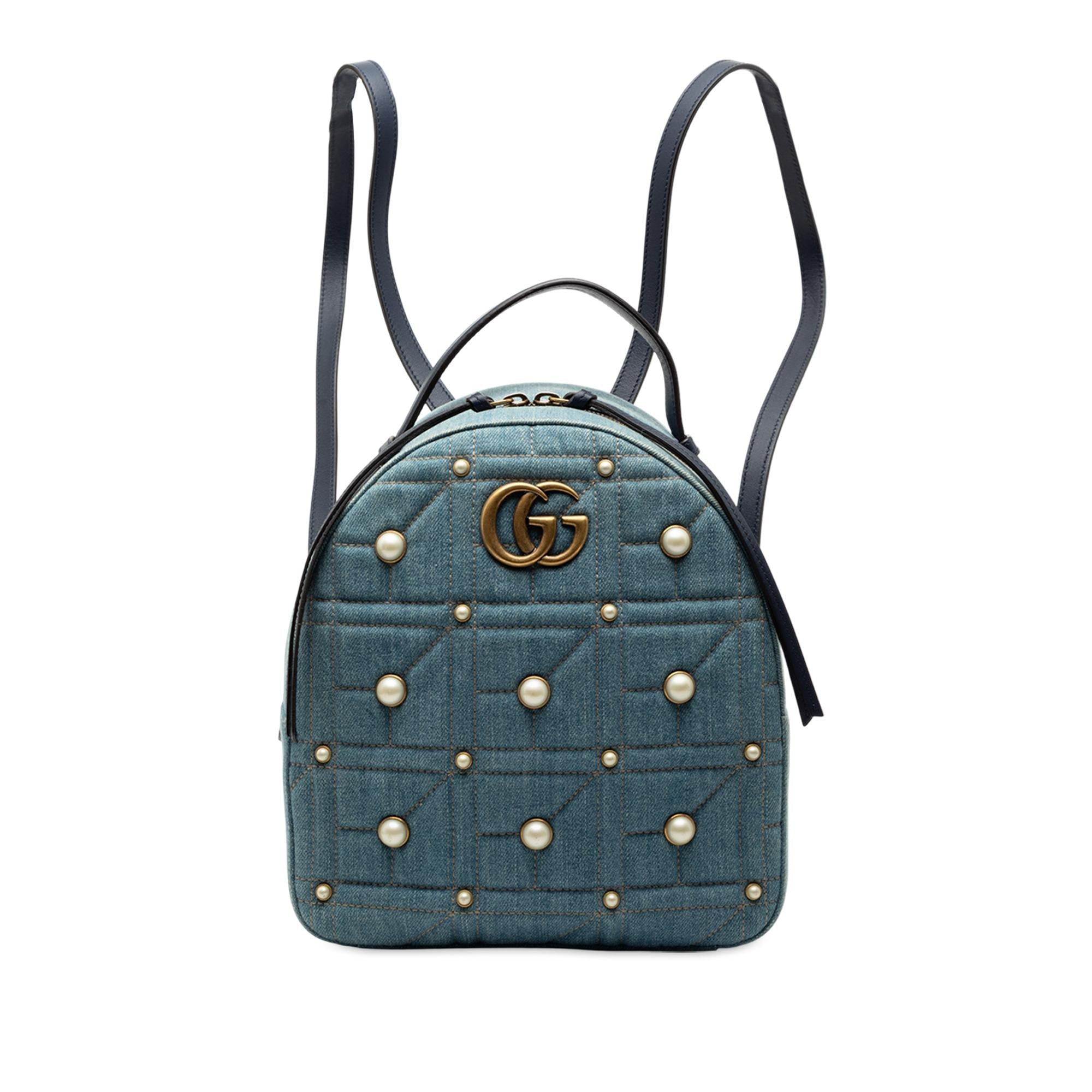 Gucci Small GG Marmont Pearl Studded Matelasse DLBim Backpack