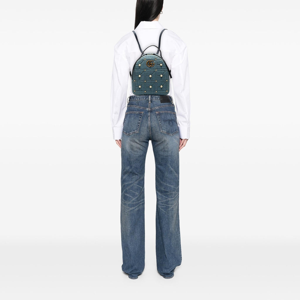 Gucci Small GG Marmont Pearl Studded Matelasse DLBim Backpack
