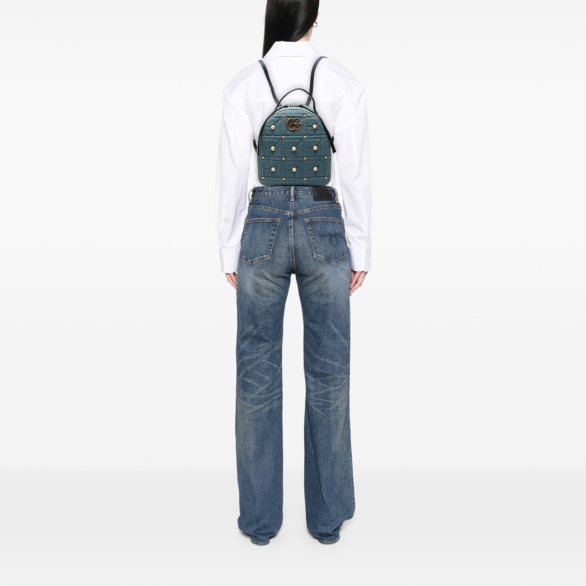 Gucci Small GG Marmont Pearl Studded Matelasse DLBim Backpack