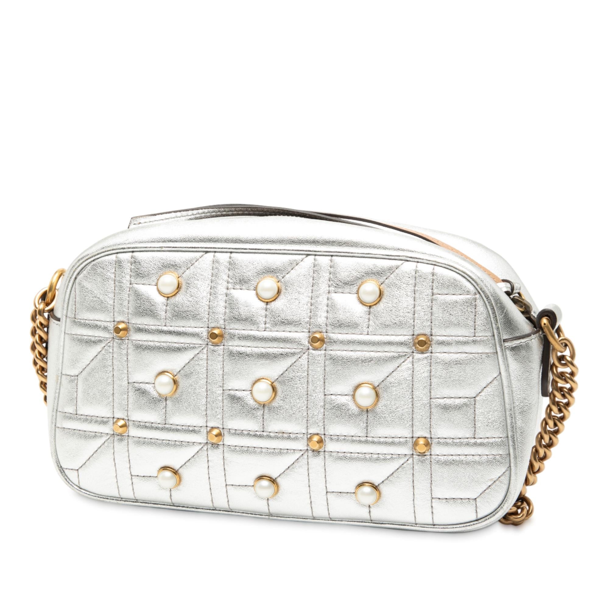 Gucci Small GG Marmont Pearl Studded Matelasse Leather Aria Crossbody