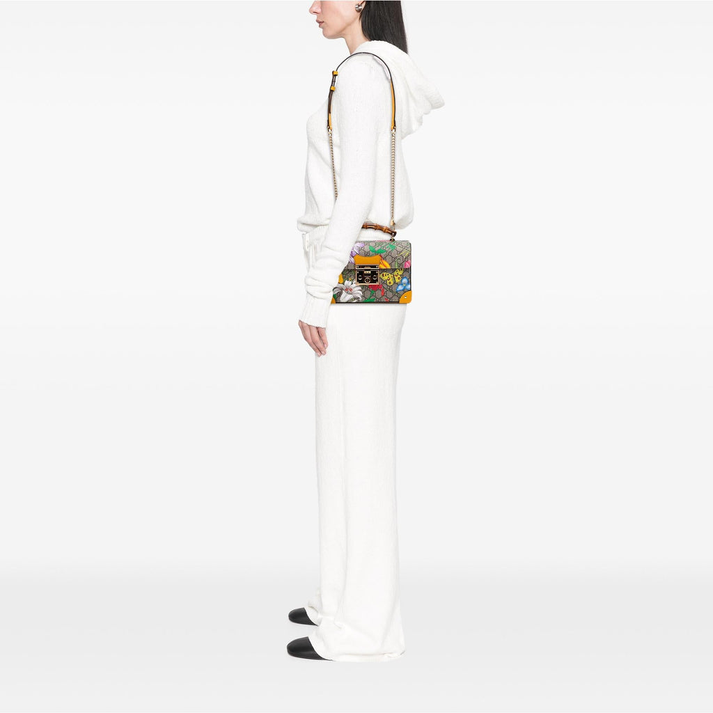Gucci Small GG Supreme Flora Bamboo Padlock Satchel