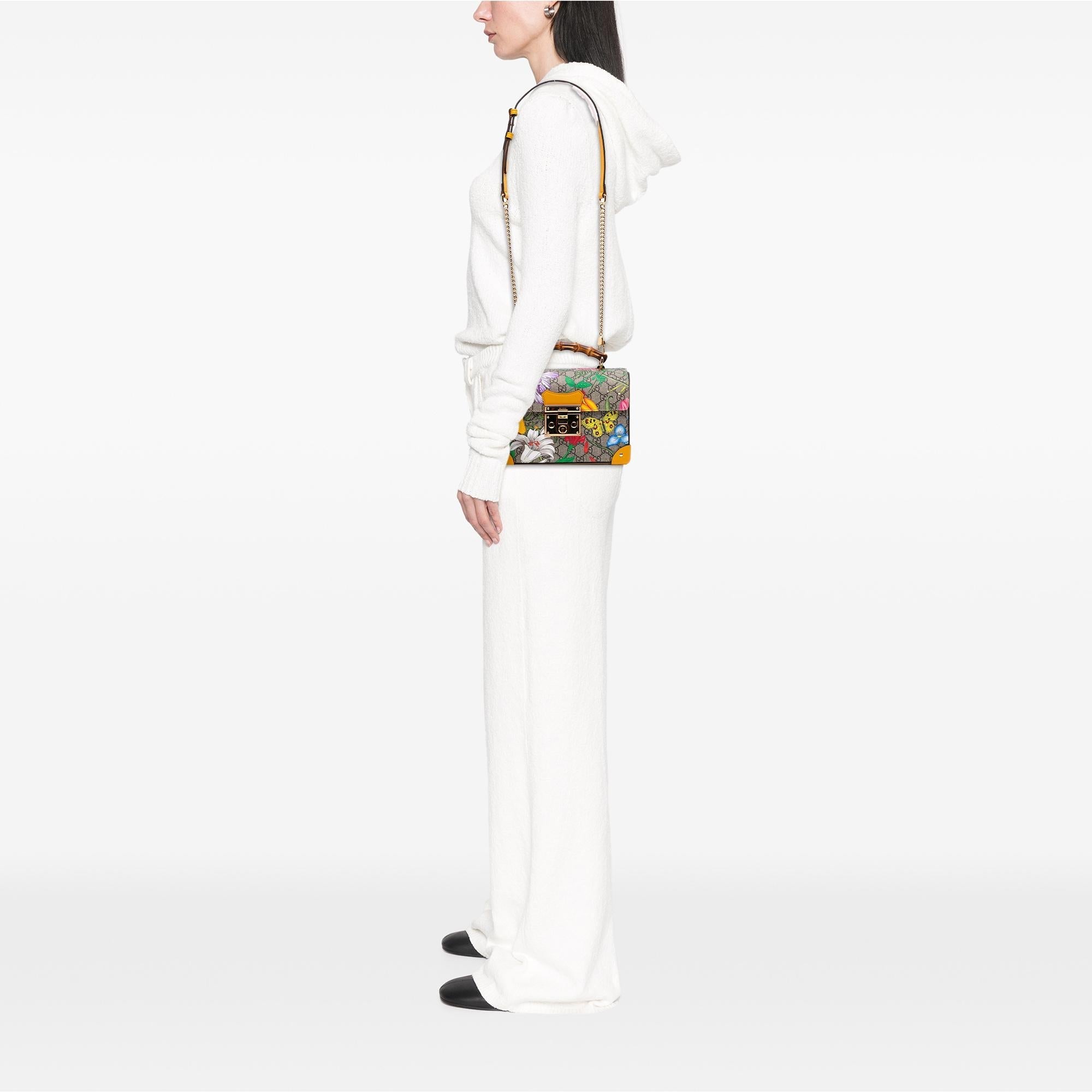 Gucci Small GG Supreme Flora Bamboo Padlock Satchel