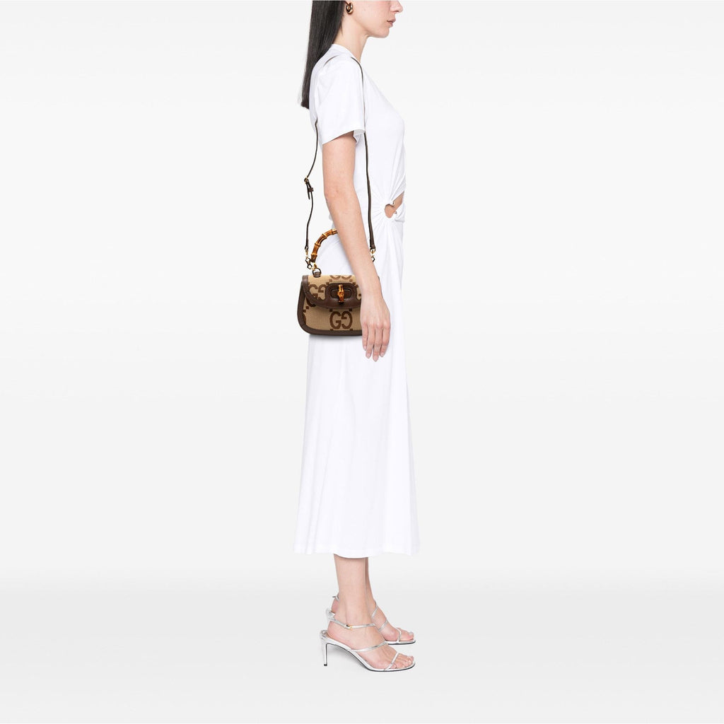 Gucci Small Jumbo GG Canvas Bamboo 1947 Top Handle Bag