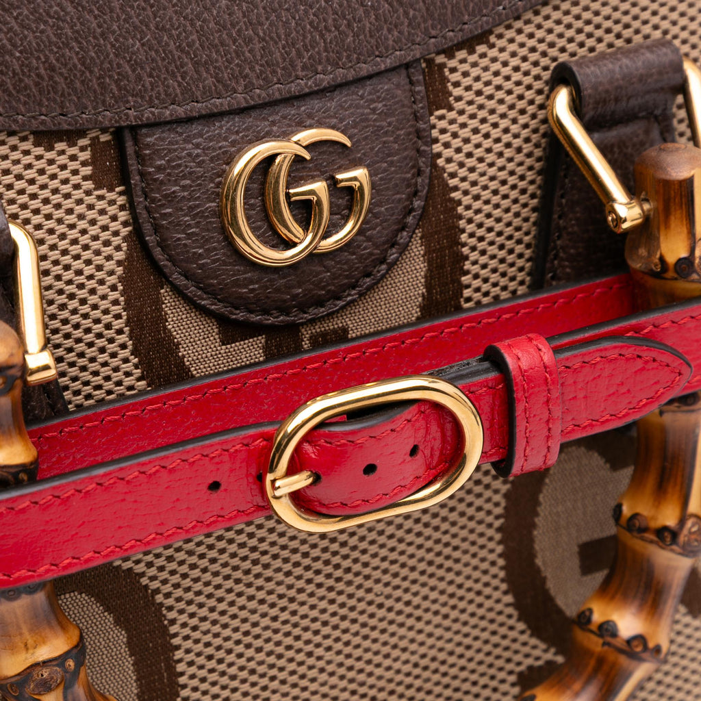 Gucci Small Jumbo GG Canvas Bamboo Diana Satchel