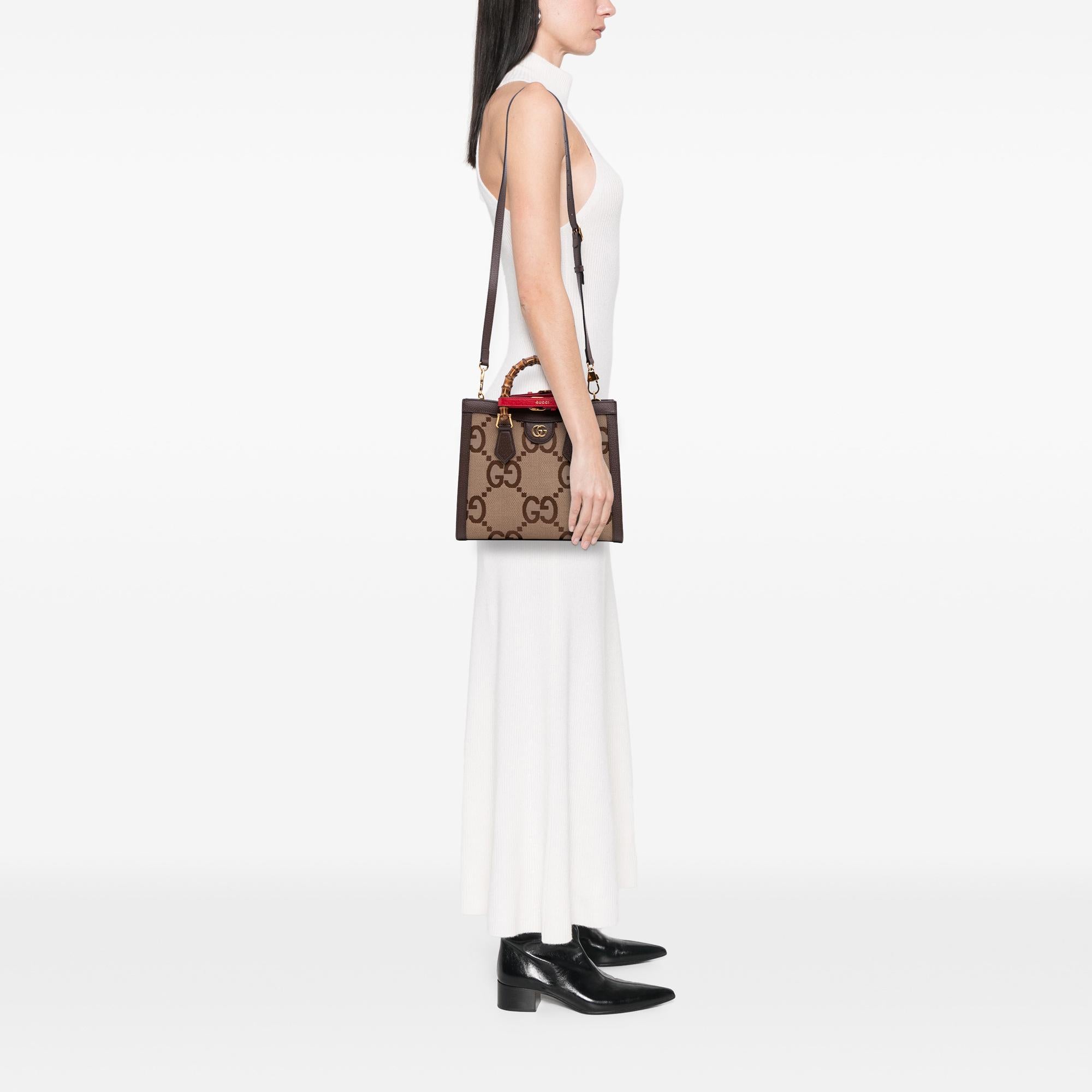 Gucci Small Jumbo GG Canvas Bamboo Diana Satchel