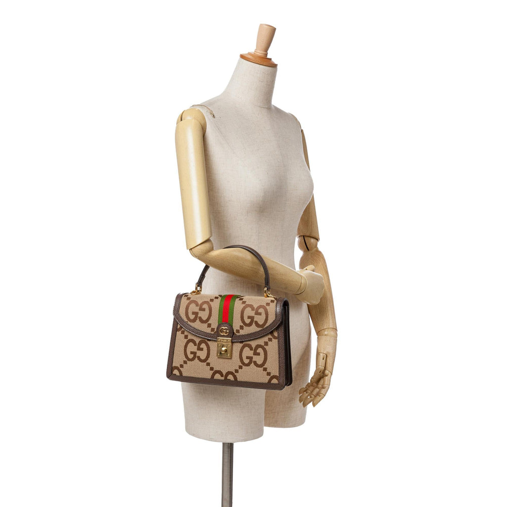 Gucci Small Jumbo GG Canvas Web Ophidia Top Handle Flap