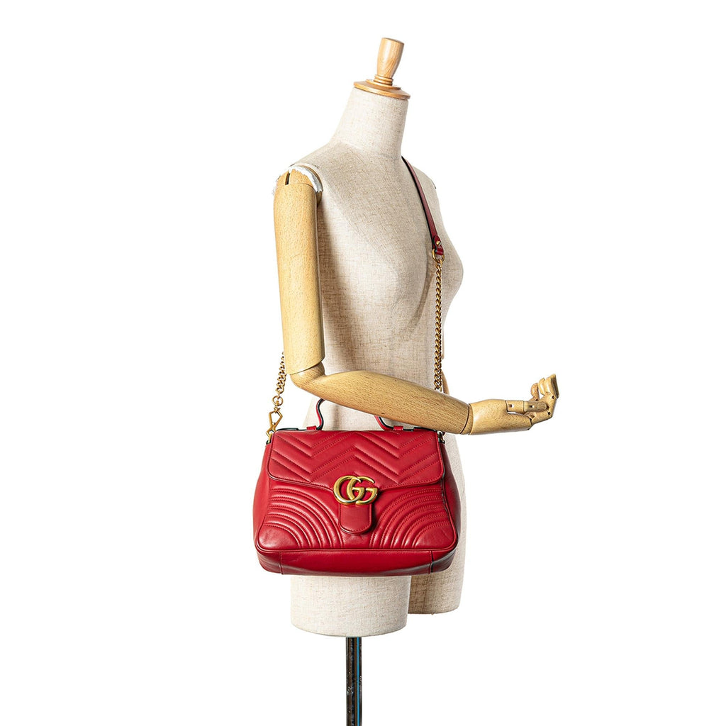 Gucci Small Leather GG Marmont Top Handle Satchel