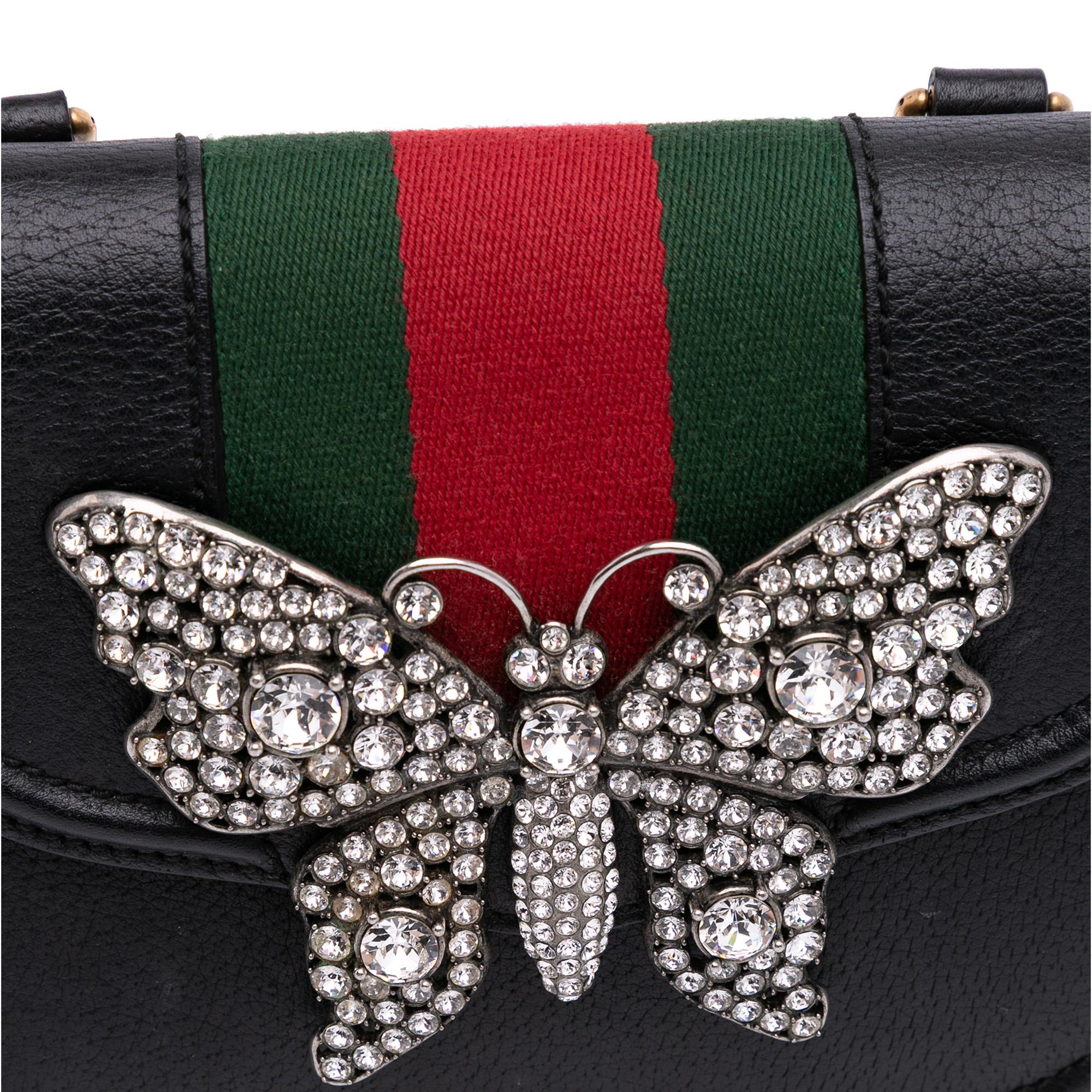 Gucci Small Leather Linea Totem Crystal Butterfly Crossbody