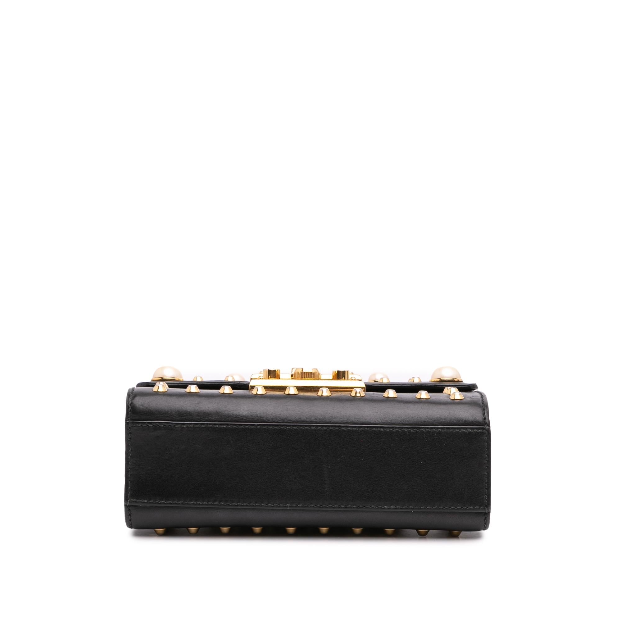 Gucci Small Pearl Studded Leather Padlock Crossbody