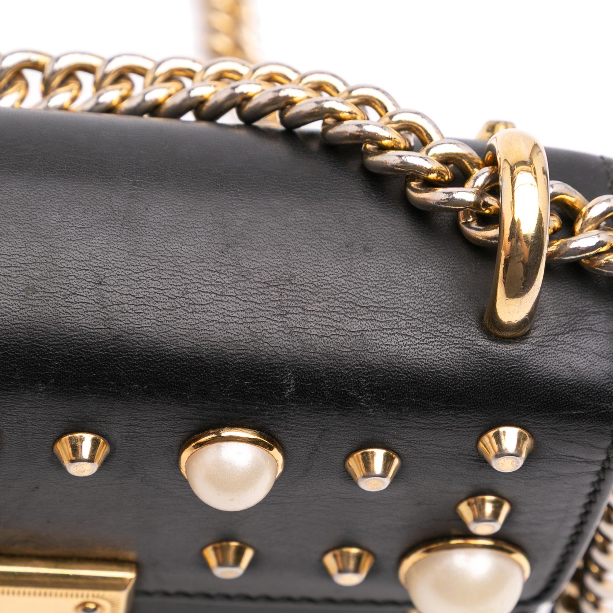 Gucci Small Pearl Studded Leather Padlock Crossbody