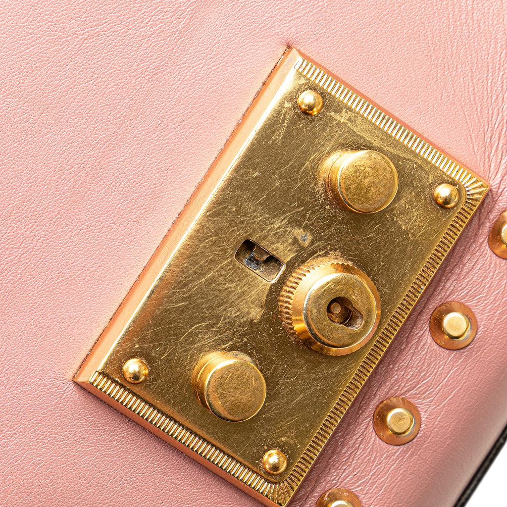 Gucci Small Pearl Studded Leather Padlock Crossbody