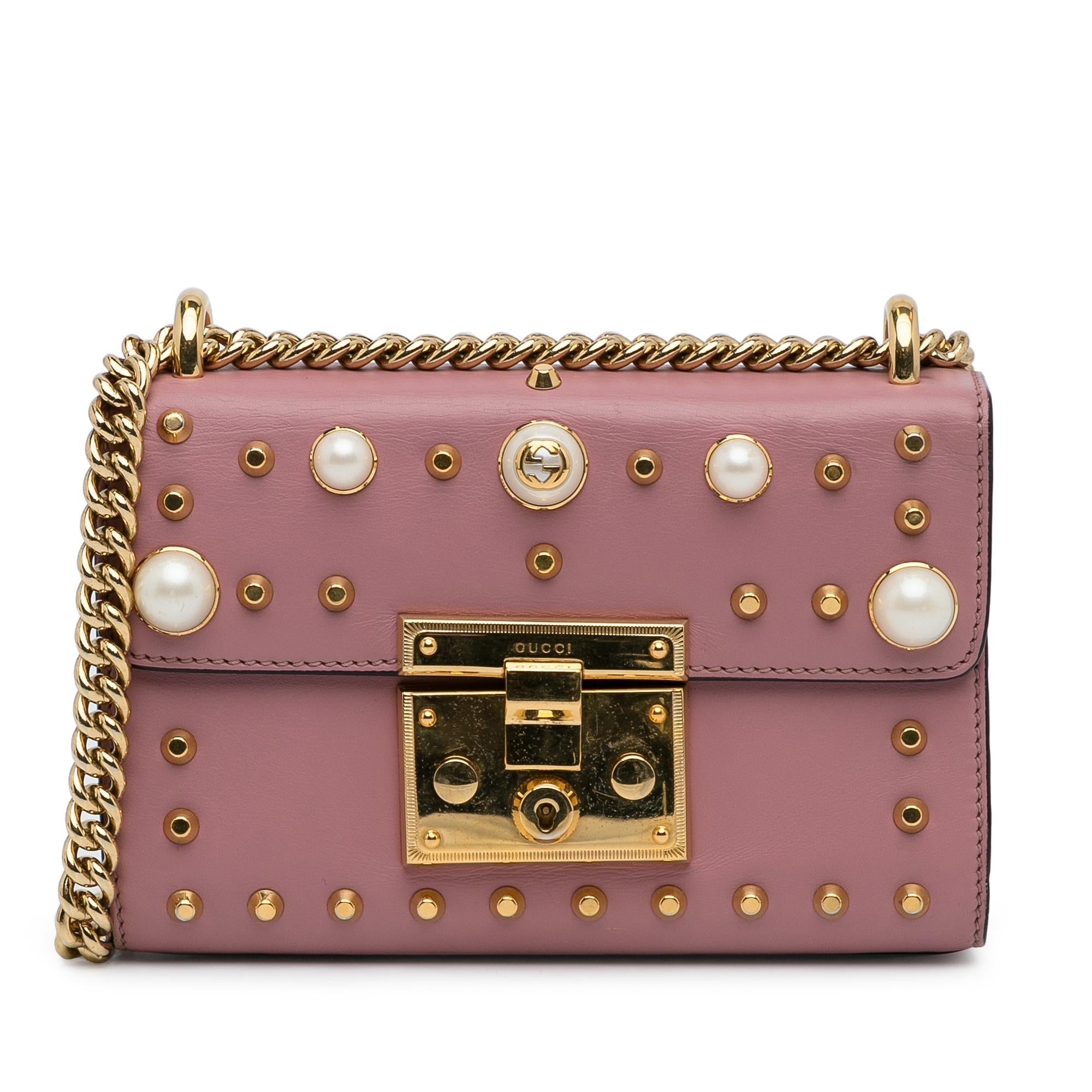 Gucci Small Pearl Studded Padlock Crossbody (SHG-9EXoma)