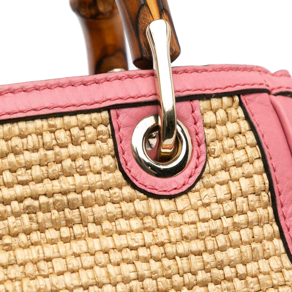 Gucci Small Raffia Bamboo Shopper Satchel