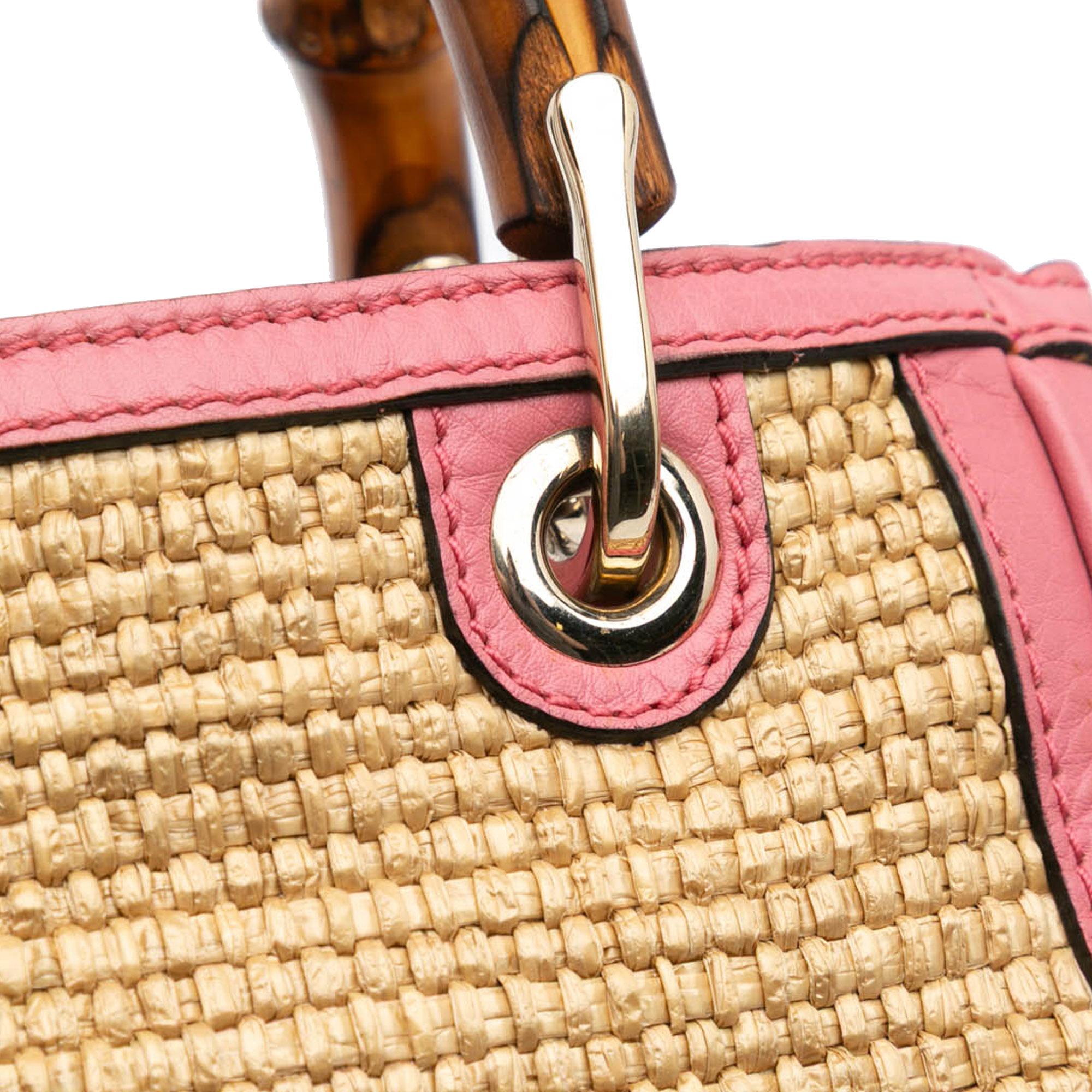 Gucci Small Raffia Bamboo Shopper Satchel