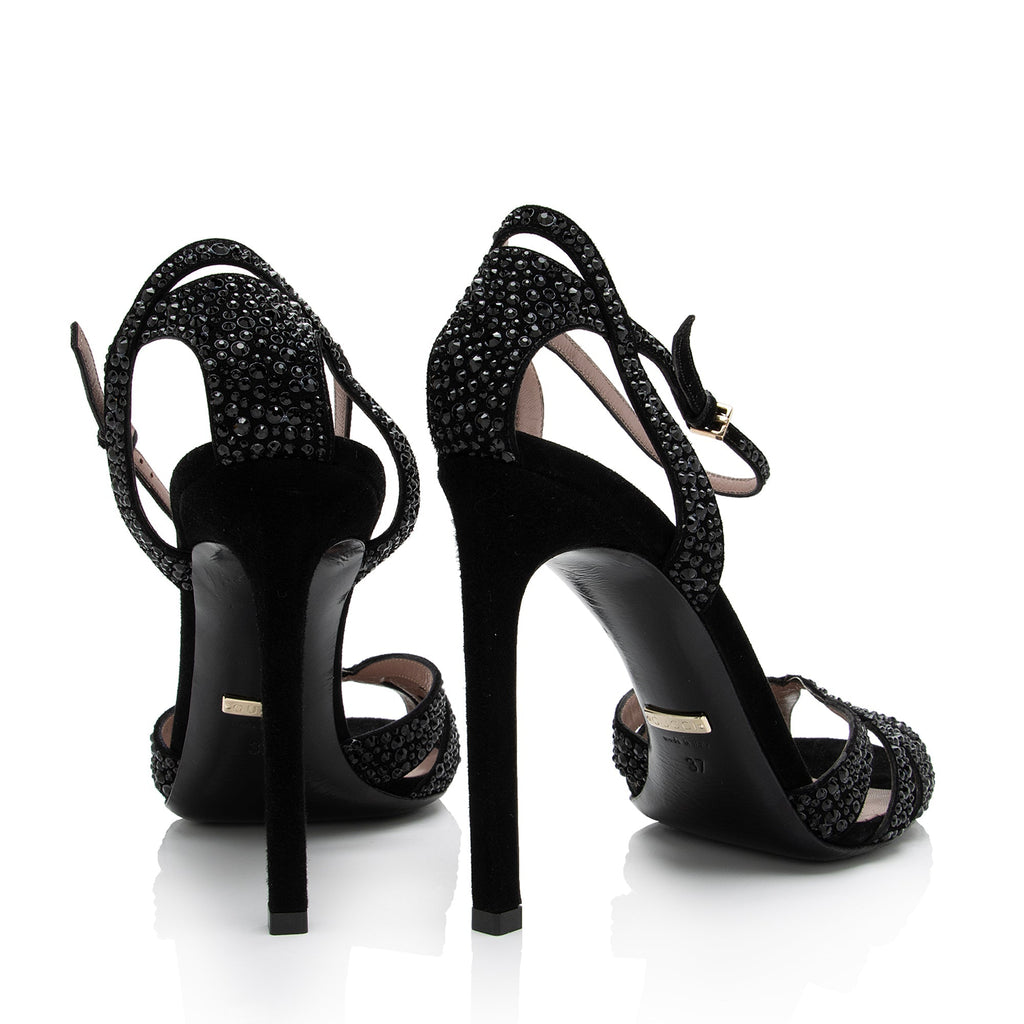 Gucci Suede Crystal Hala Ankle Strap Sandals - Size 7 / 37 (SHF-0tLuUU)