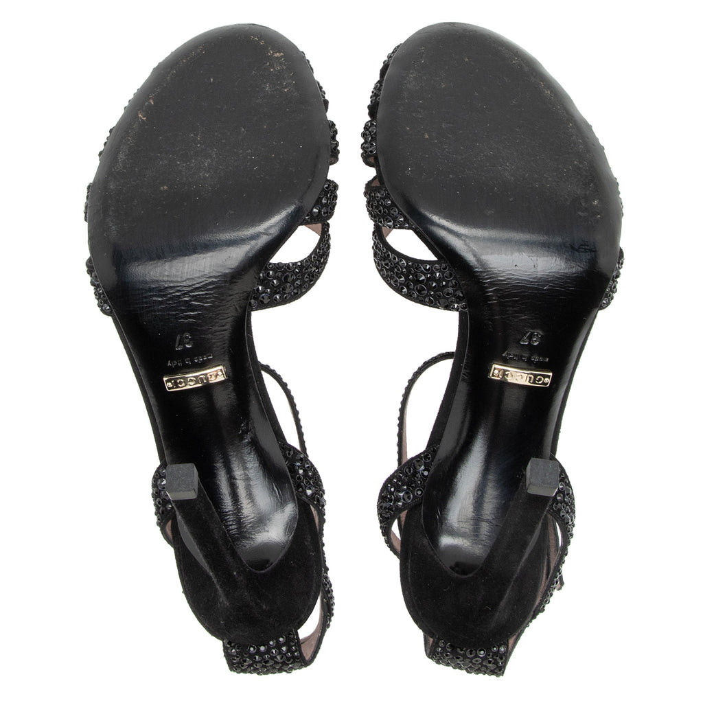 Gucci Suede Crystal Hala Ankle Strap Sandals - Size 7 / 37 (SHF-0tLuUU)