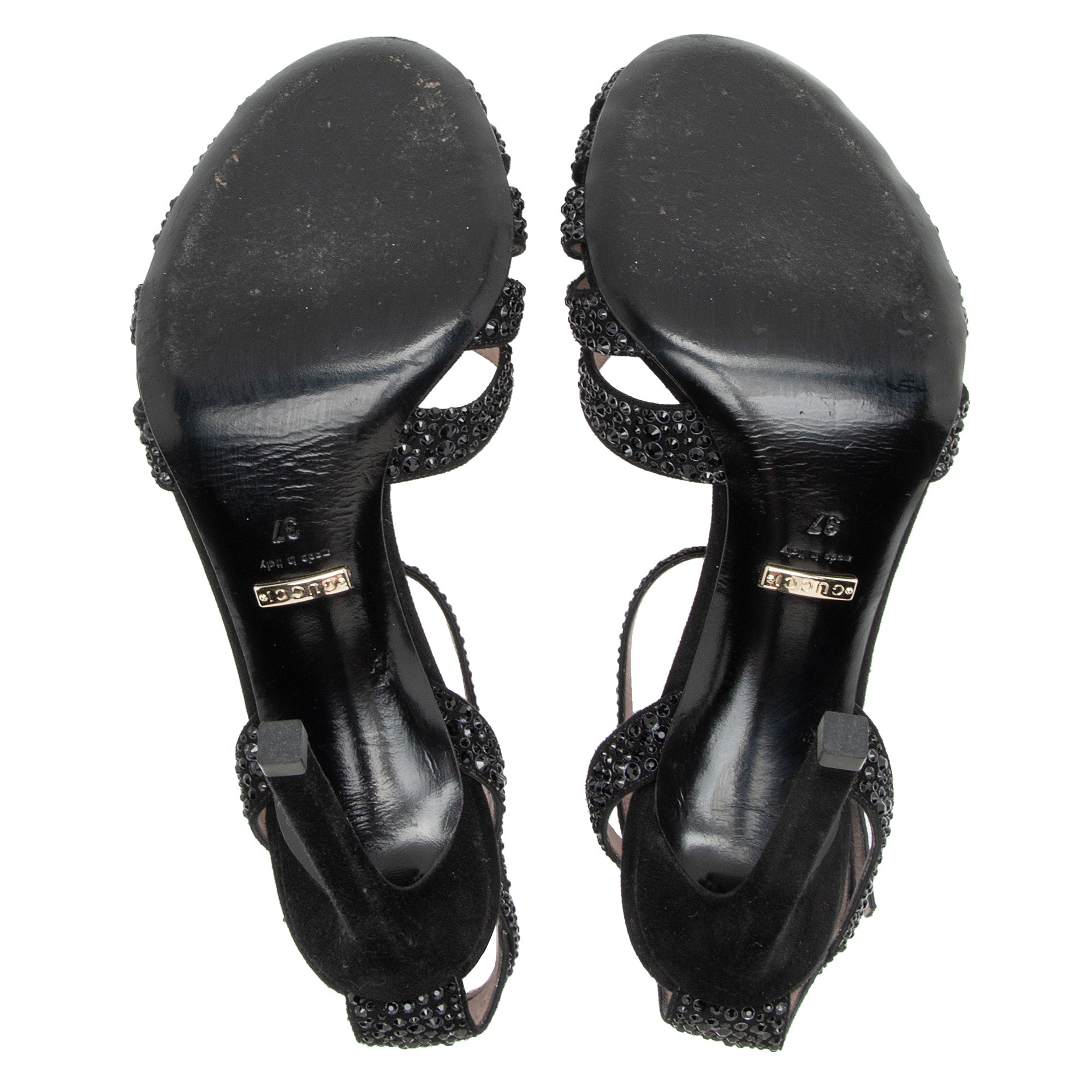 Gucci Suede Crystal Hala Ankle Strap Sandals - Size 7 / 37 (SHF-0tLuUU)