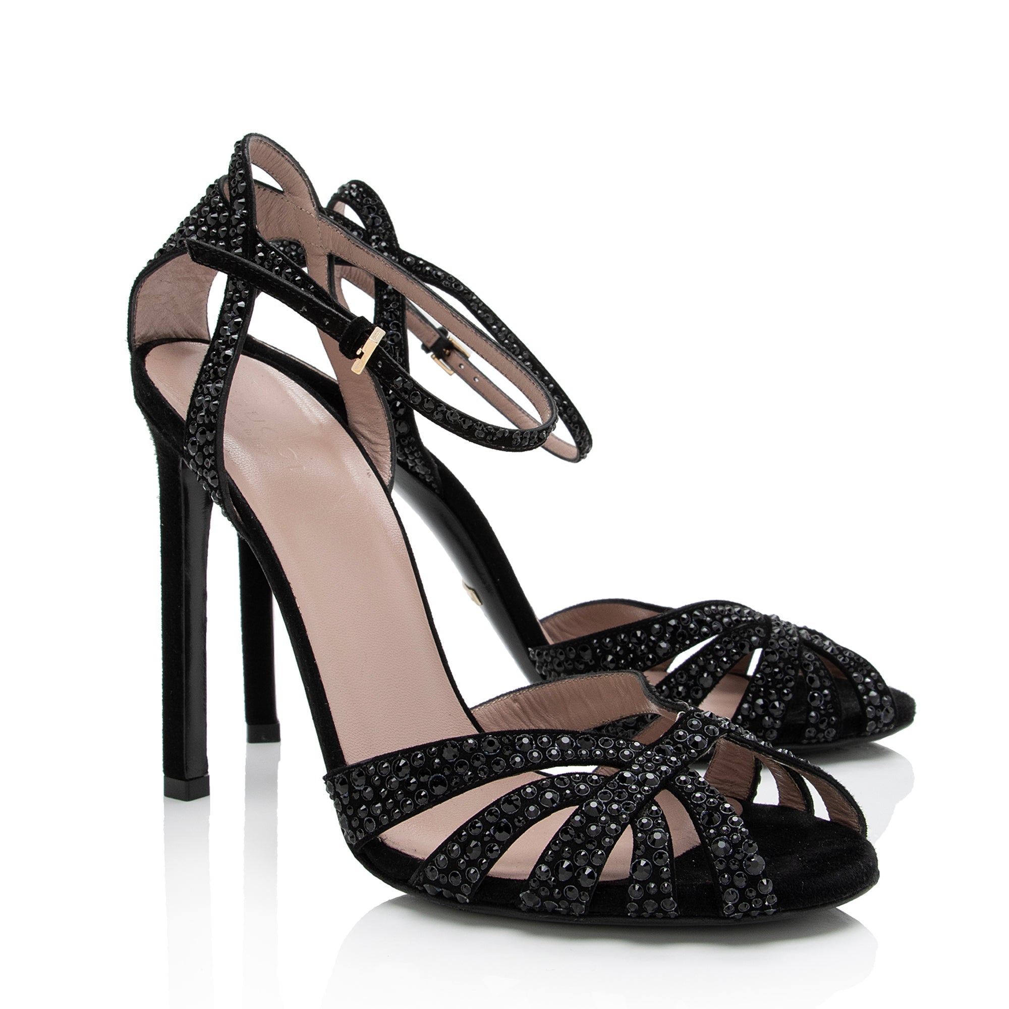 Gucci Suede Crystal Hala Ankle Strap Sandals - Size 7 / 37 (SHF-0tLuUU)
