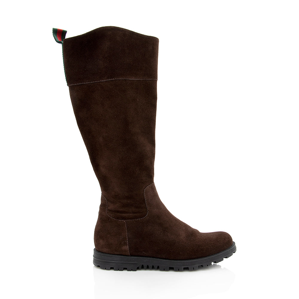 Gucci Suede Leather Tall Flat Riding Boots - Size 7 / 37 (SHF-18367)