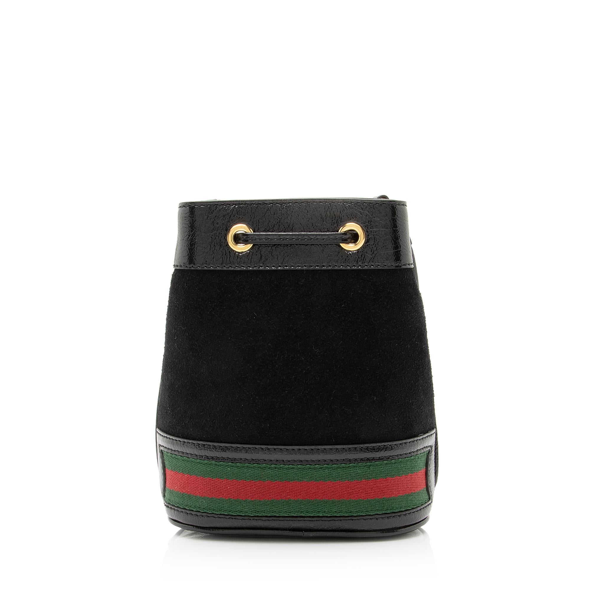 Gucci Suede Patent Leather Ophidia Mini Bucket Bag (SHF-23883)