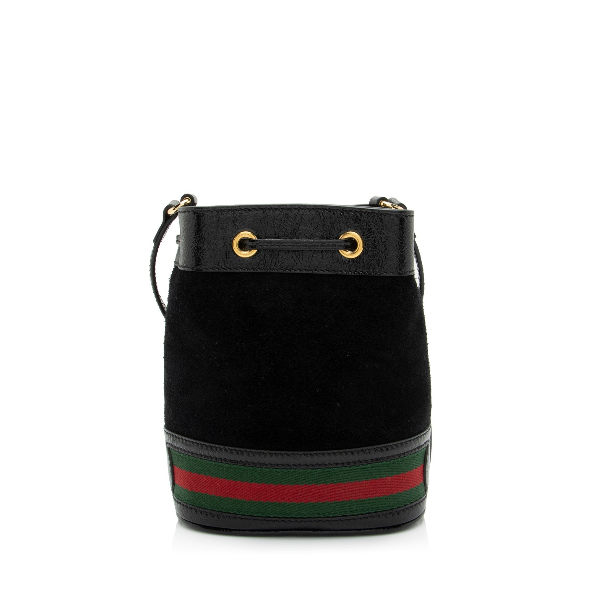 Gucci Suede Patent Leather Ophidia Mini Bucket Bag (SHF-2h2Hru)