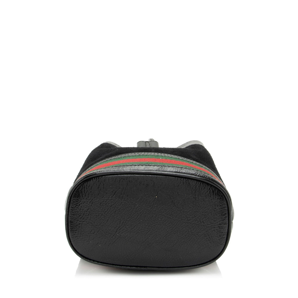 Gucci Suede Patent Leather Ophidia Mini Bucket Bag (SHF-2h2Hru)