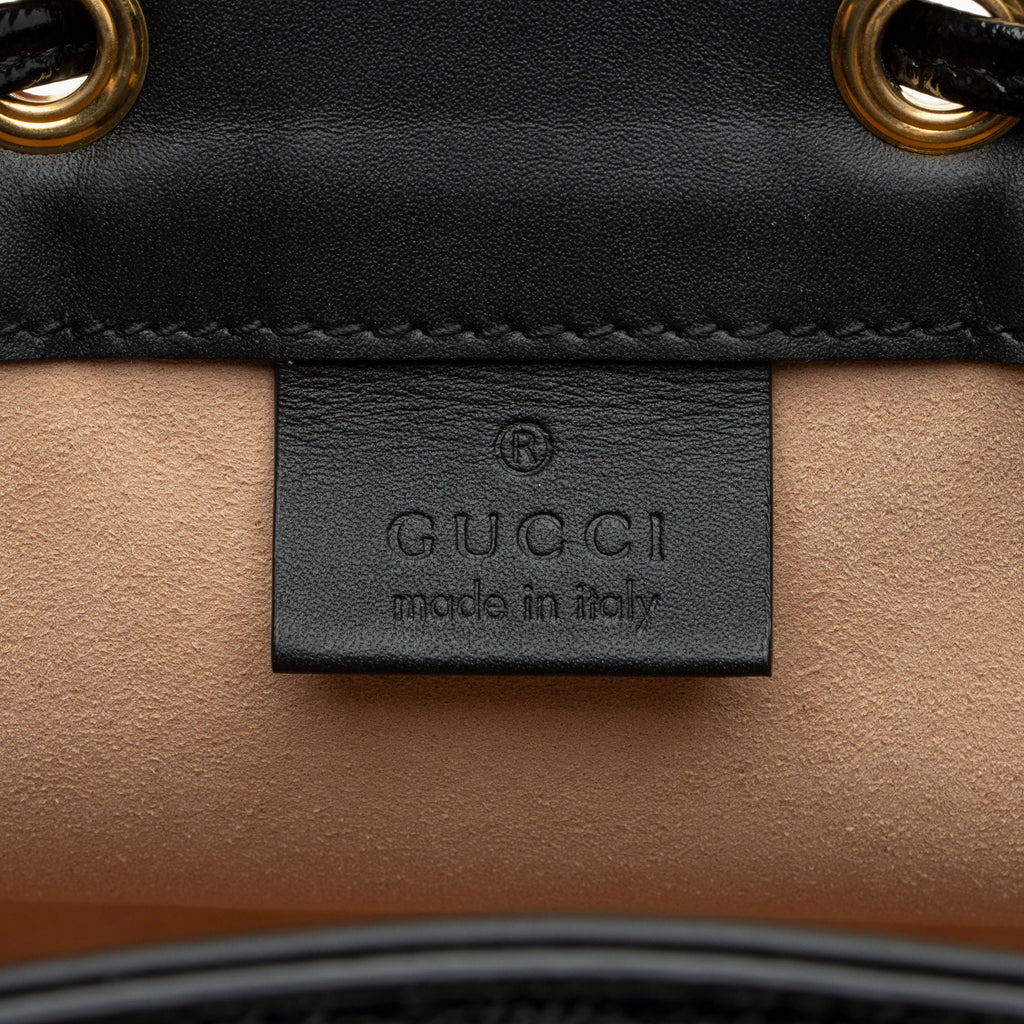 Gucci Suede Patent Leather Ophidia Mini Bucket Bag (SHF-2h2Hru)