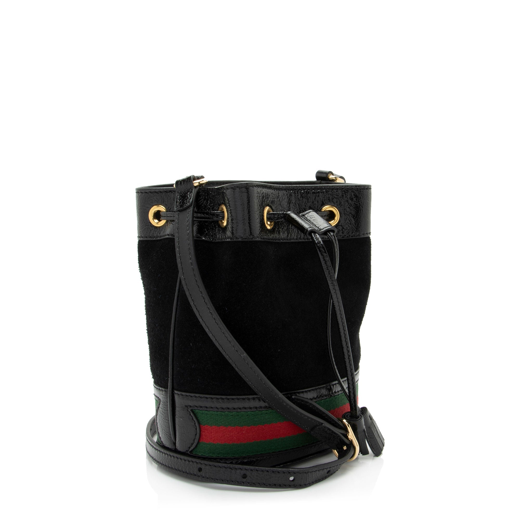 Gucci Suede Patent Leather Ophidia Mini Bucket Bag (SHF-2h2Hru)