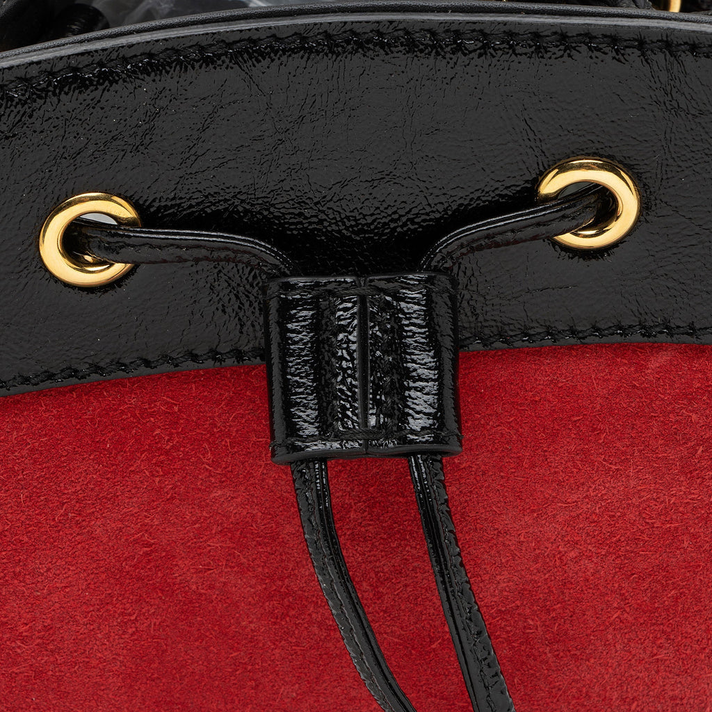 Gucci Suede Patent Leather Ophidia Small Bucket Bag