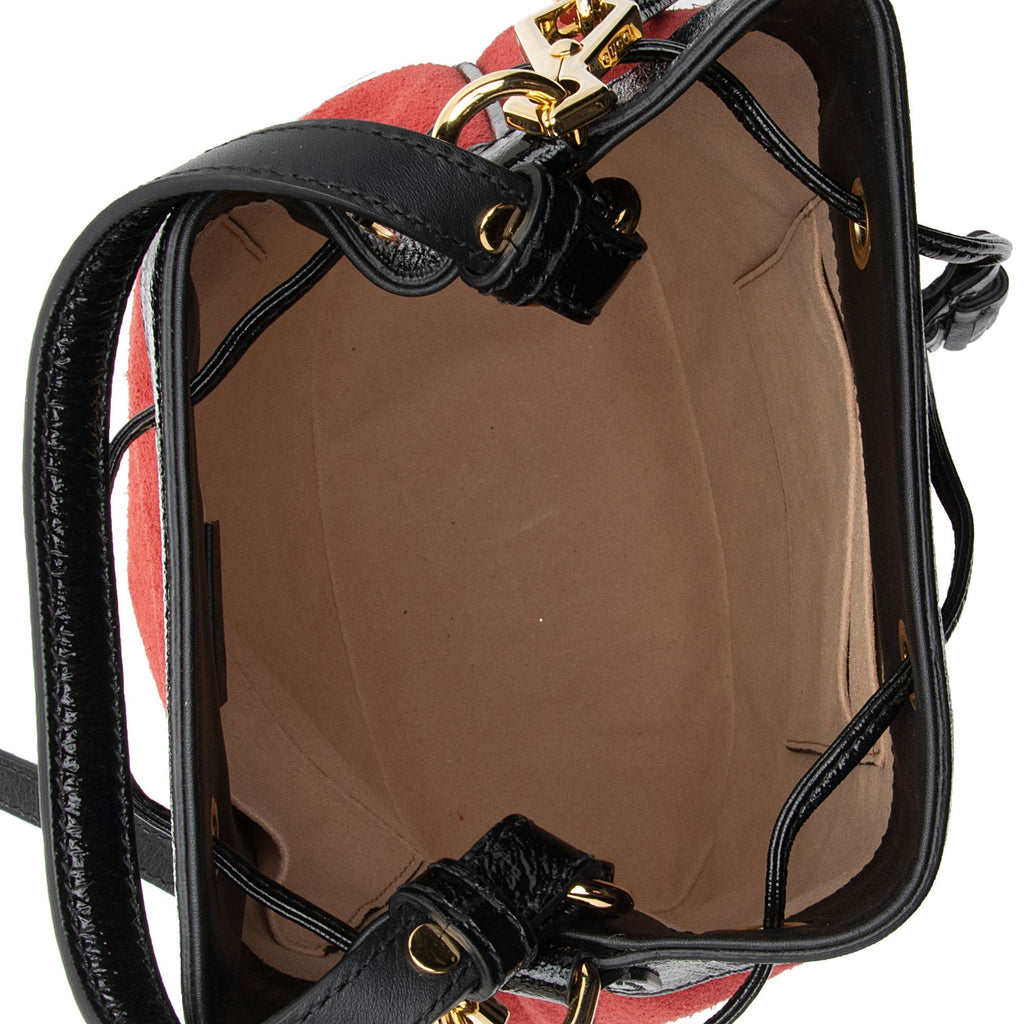 Gucci Suede Patent Leather Ophidia Small Bucket Bag