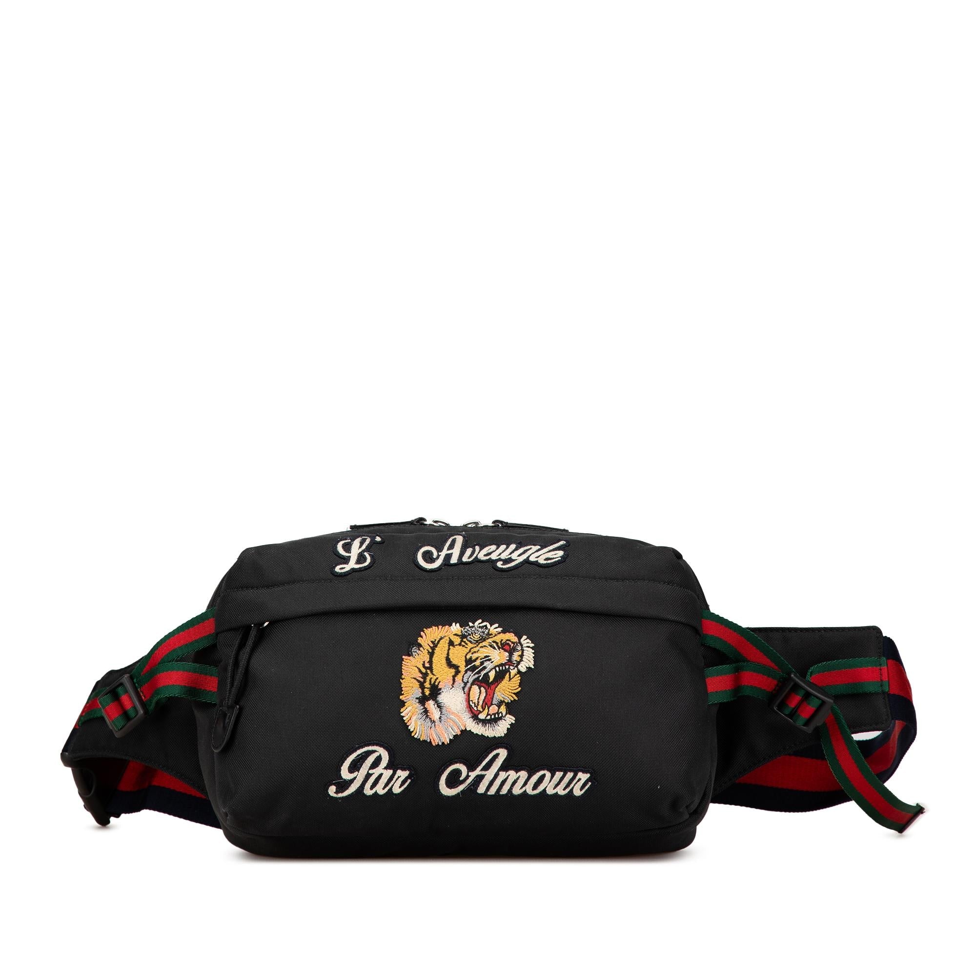 Gucci Techno Canvas Web L Aveugle Par Amour Embroidered Belt Bag