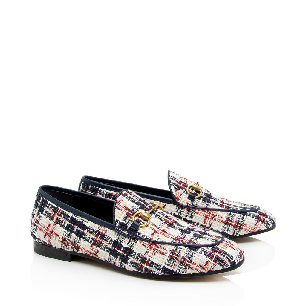 Gucci Tweed Check Horsebit Jordaan Loafers - Size 7 / 37 (SHF-asAX3p)