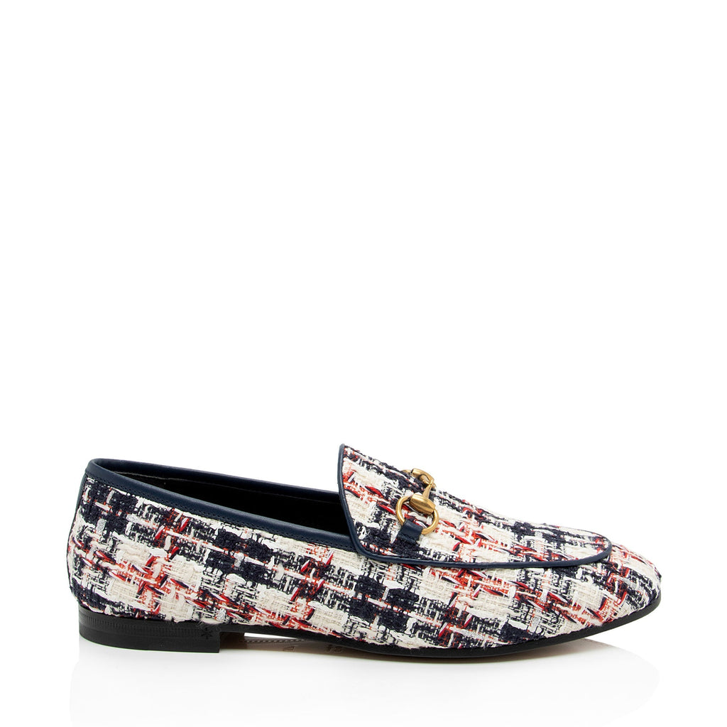 Gucci Tweed Check Horsebit Jordaan Loafers - Size 7 / 37 (SHF-asAX3p)