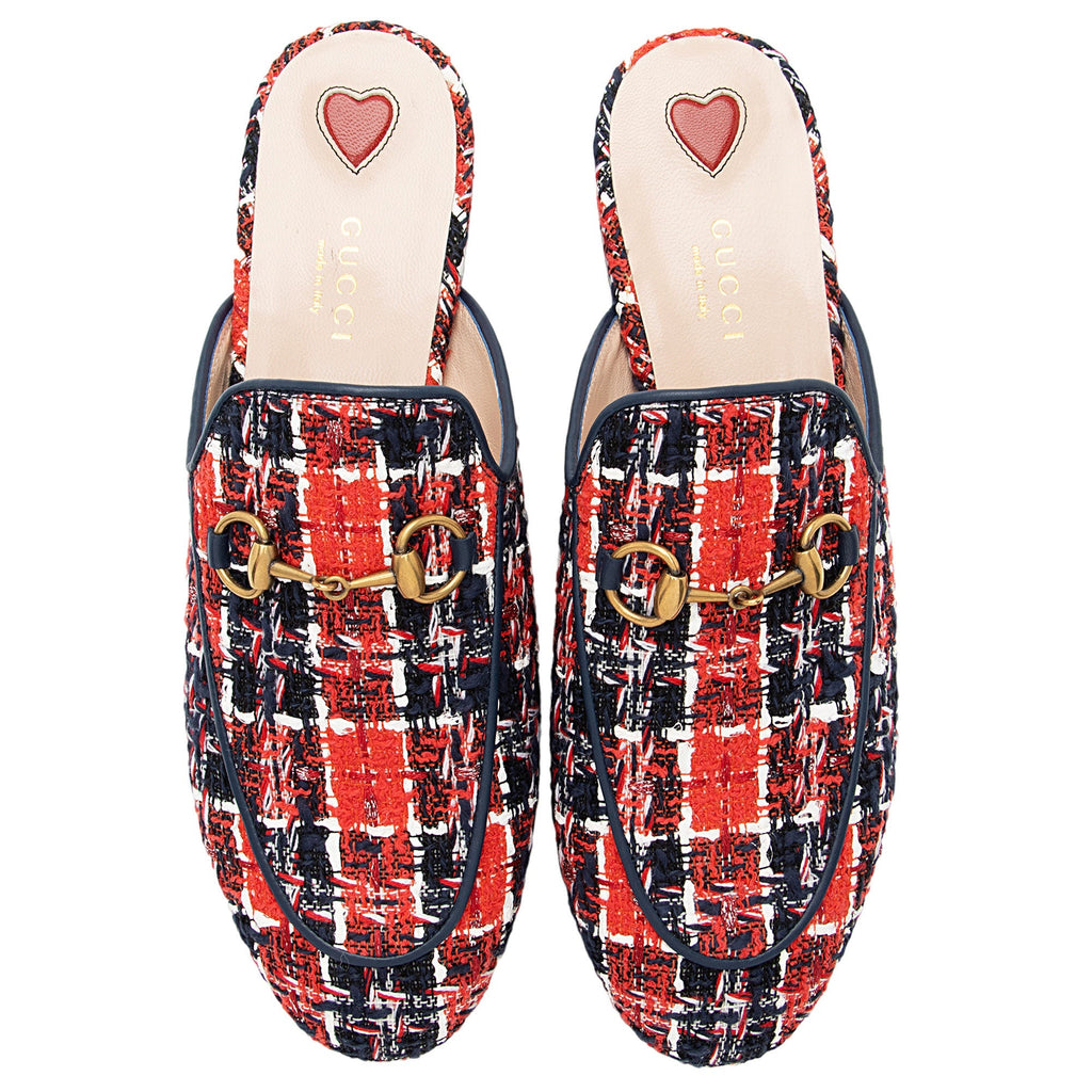 Gucci Tweed Check Horsebit Princeton Mules - Size 7.5 / 37.5 (SHF-N9Ms7t)