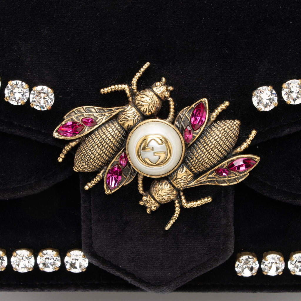 Gucci Velvet Crystal Mini Bee Broadway Shoulder Bag