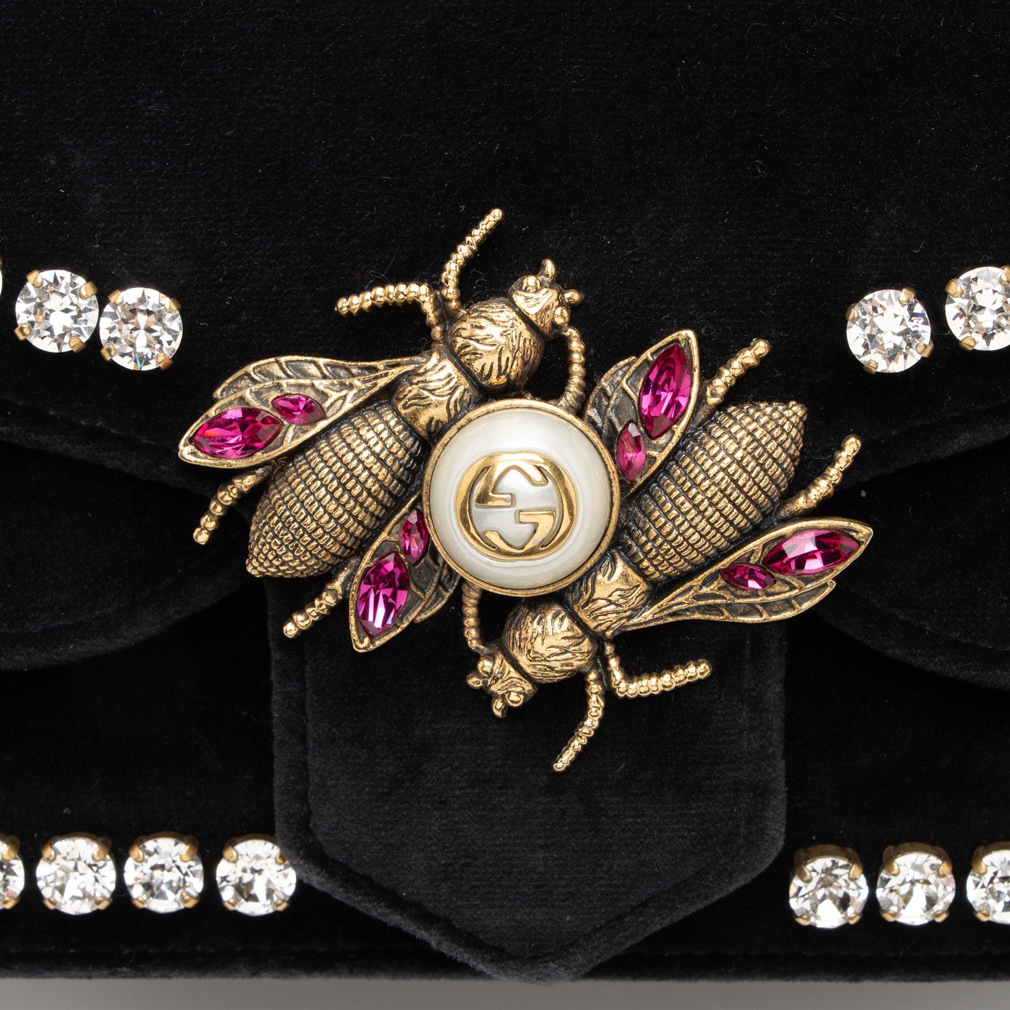 Gucci Velvet Crystal Mini Bee Broadway Shoulder Bag