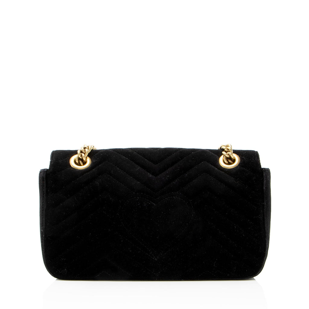 Gucci Velvet Embellished Hearts GG Marmont Medium Flap Bag