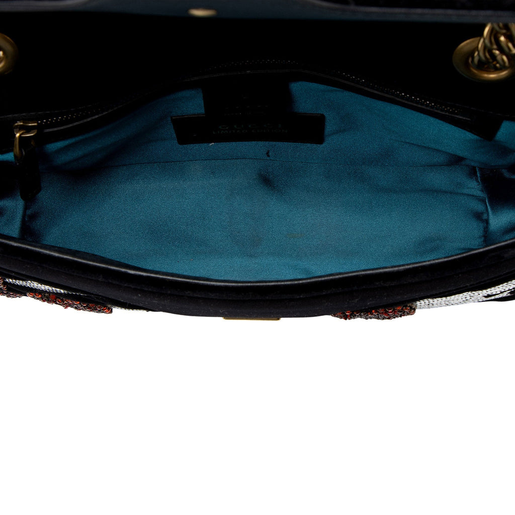 Gucci Velvet Embellished Hearts GG Marmont Medium Flap Bag