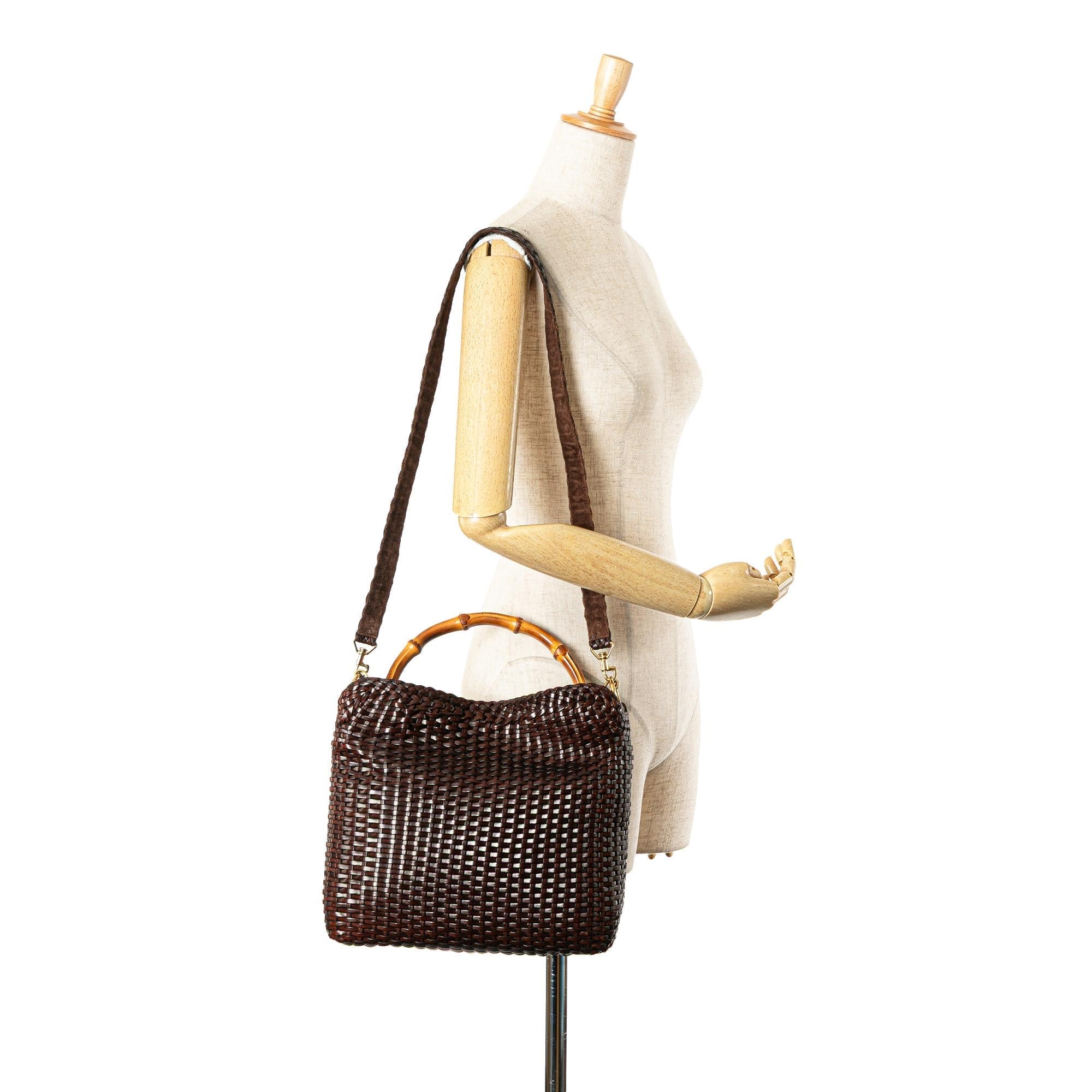 Gucci WovLB Leather Bamboo Satchel
