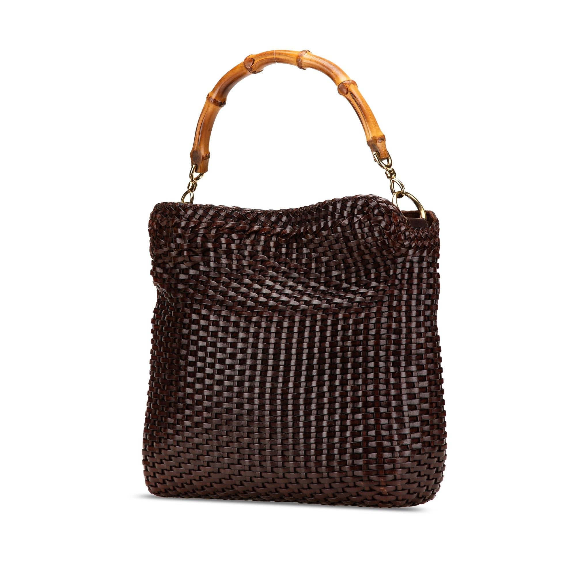 Gucci WovLB Leather Bamboo Satchel