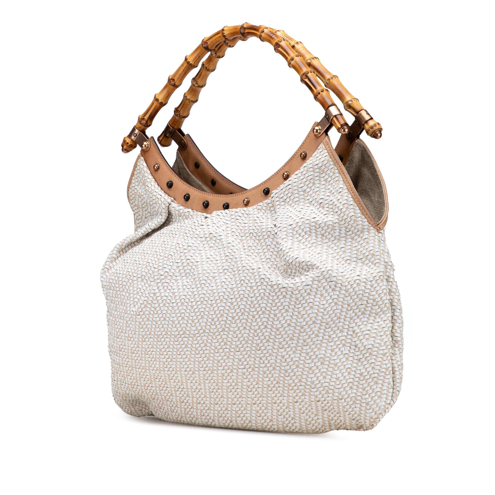 Gucci Woven Leather Bamboo Studded Hobo