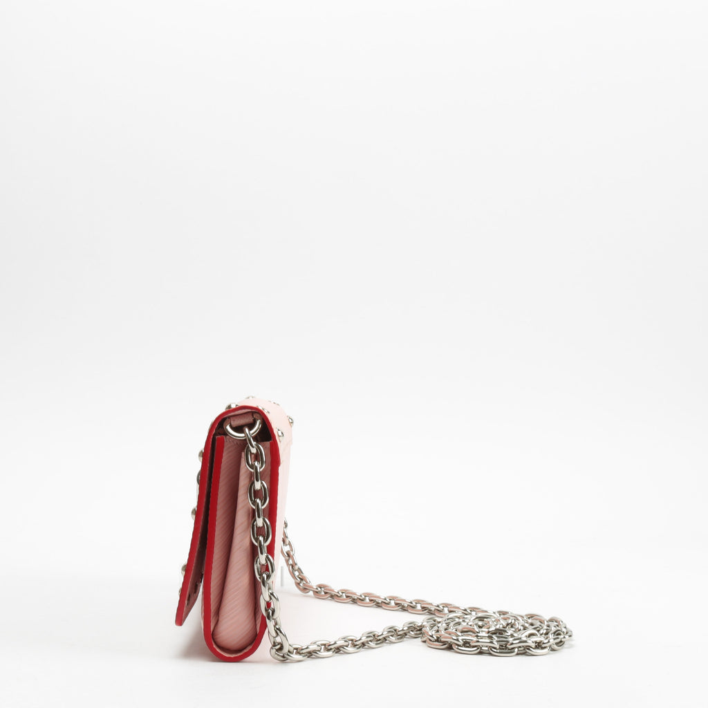 LOUIS VUITTON Epi Leather Twist Studded Wallet on Chain PM Pink